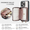 Premium Crossbody Zipper Leather Wallet Case for iPhone Pro Max Plus - Protective Phone Cover with Card Holder & Lanyard Strap - TAG