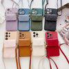 Luxury Leather Lanyard Wallet Case for iPhone Pro Max Mini Plus - Crossbody Stand Card Holder Strap Cover - TAG