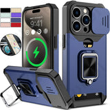 Heavy-Duty Magnetic Armor Case for iPhone Pro Max/XR – Slide Camera Cover, Card Holder, Ring Kickstand, Shockproof Protection - TAG
