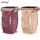 Floral Engraved Silicone Apple Watch Band Strap - Compatible with Series SE, Ultra, iWatch - Stylish Bracelet with TAG Design - TAG