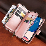 Premium Leather Wallet Case with Card Slots & Zipper Pocket for iPhone 15, 14, 13 Pro Max, XS Max - Durable Phone Cover Bag for Secure Storage - TAG